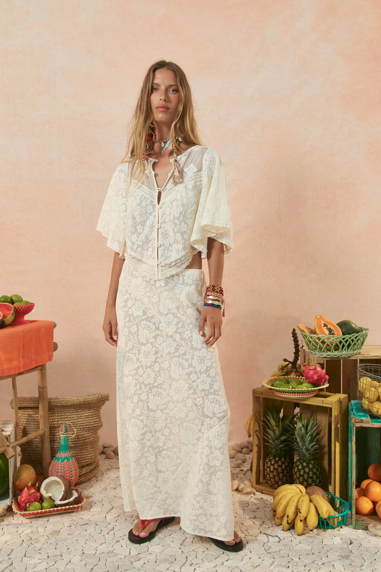 Free Love Lace Bias Skirt | Vintage Cream