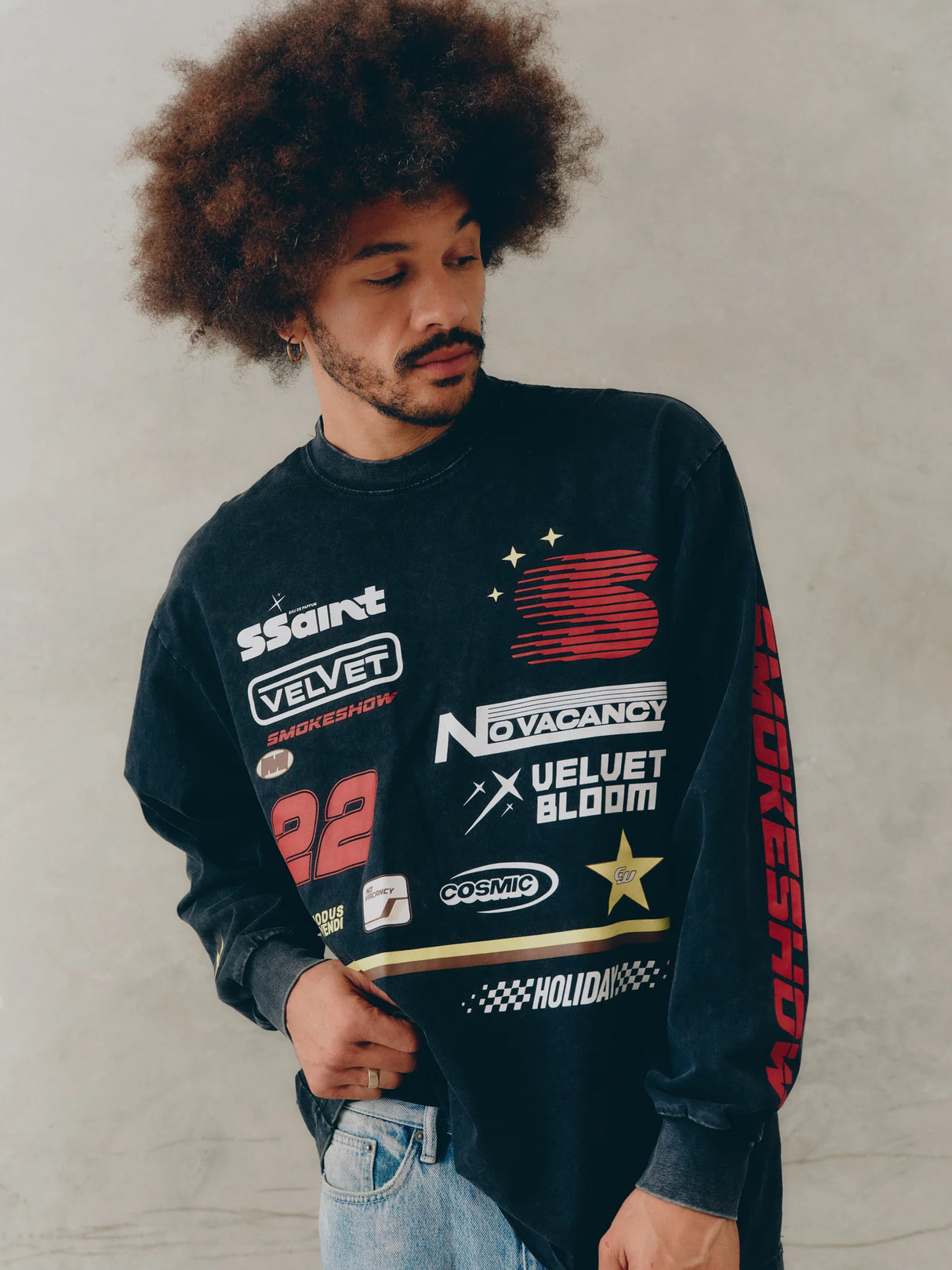 Signature Moto Tee | Black Acid Wash