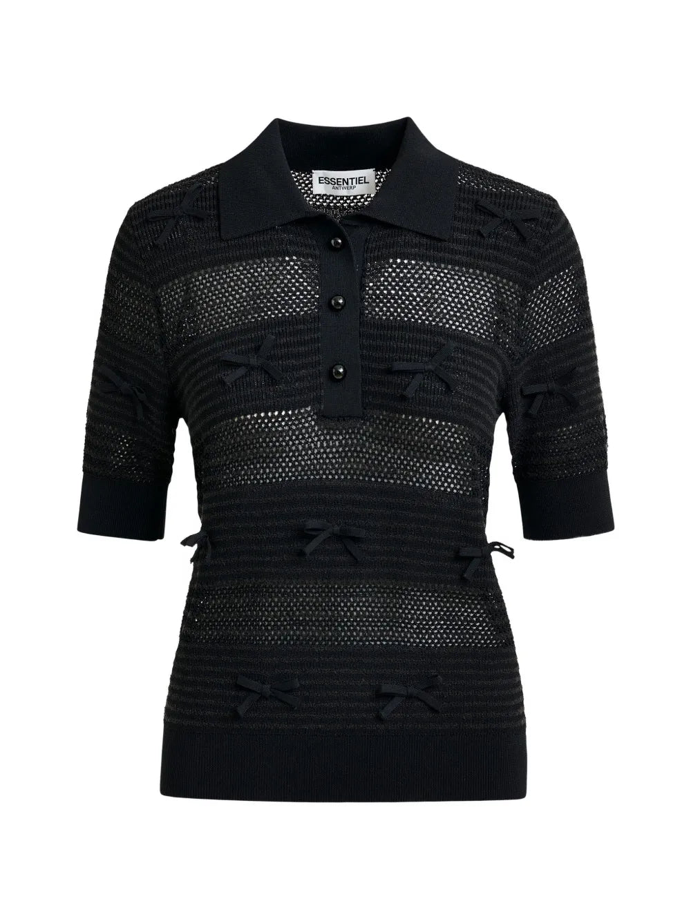 Black bow embellished knit polo | Black