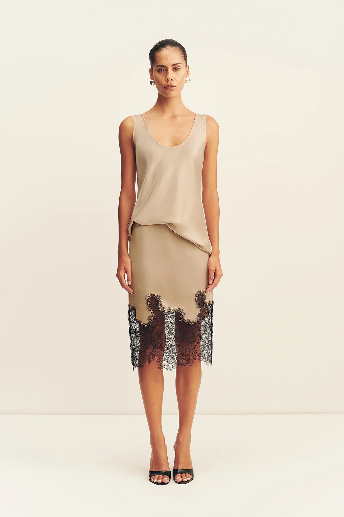 Lucia Lace Midi Skirt | Champagne