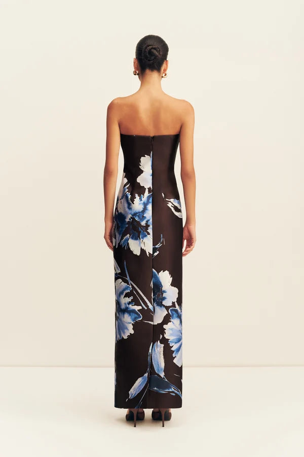 Elsa Panelled Strapless Maxi Dress | Espresso/Blue
