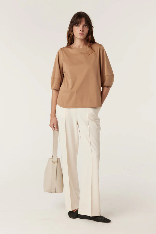 Pima Lantern Sleeve Top | Camel