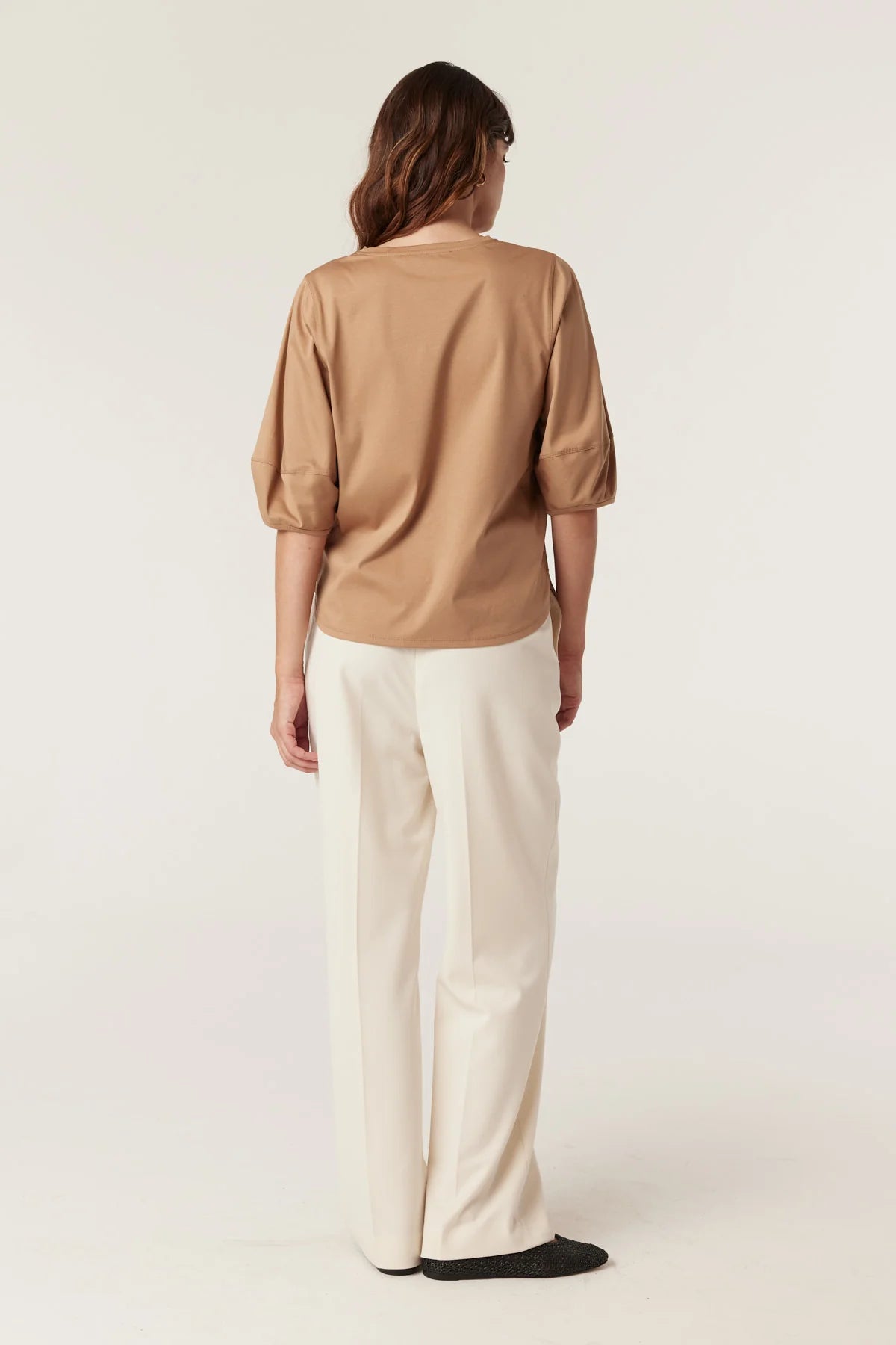 Pima Lantern Sleeve Top | Camel