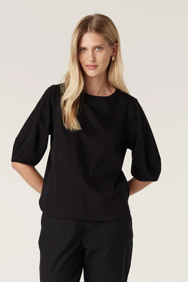 Pima Lantern Sleeve Top | Navy