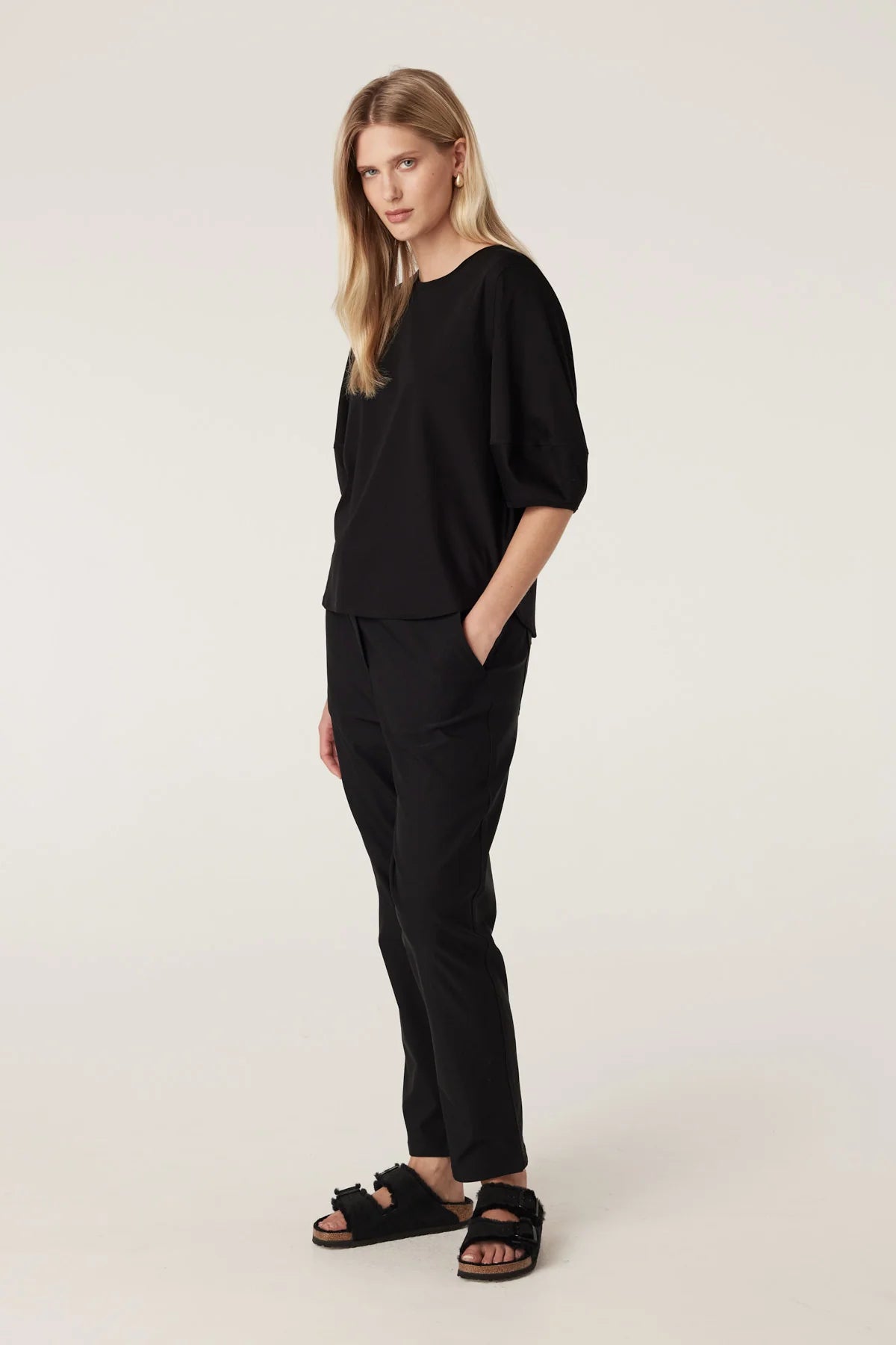 Pima Lantern Sleeve Top | Navy