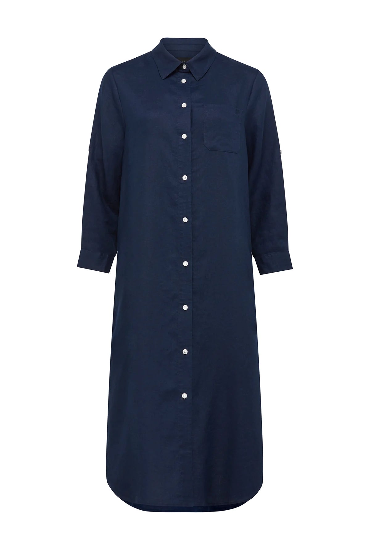 Pure Linen Shirt Dress | Navy