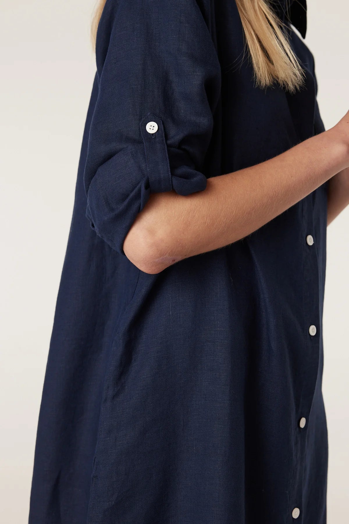 Pure Linen Shirt Dress | Navy