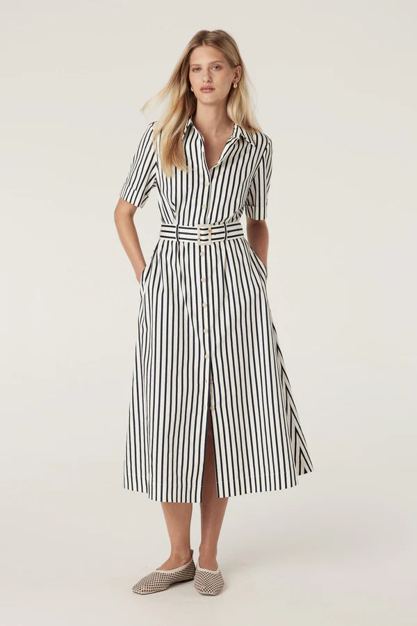 Lina Stripe Shirt Dress | Navy Stripe