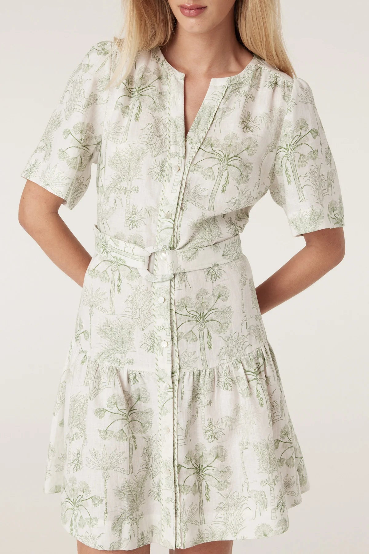 Gracie Linen Dress | Palm Print