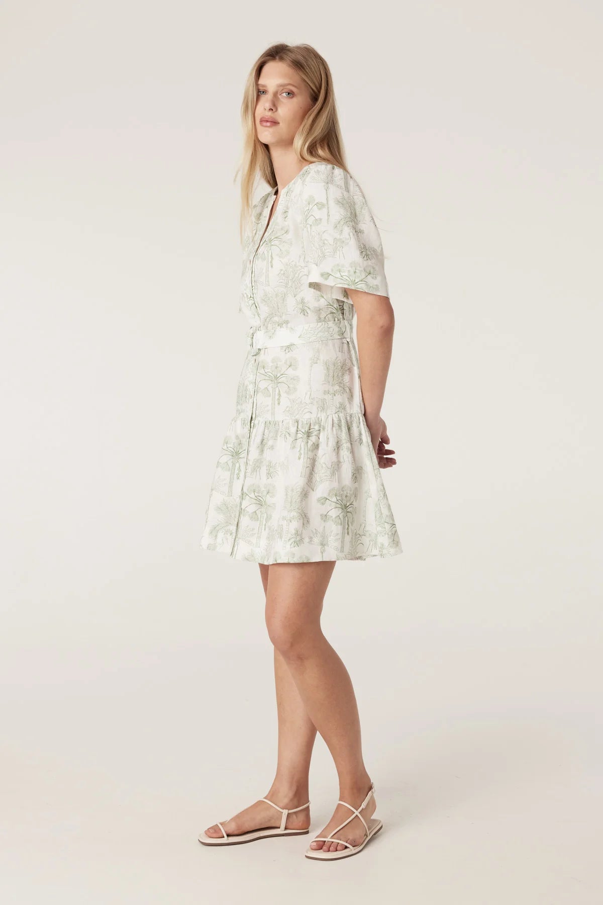 Gracie Linen Dress | Palm Print