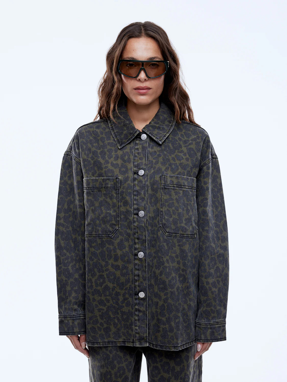 Evie Denim Overshirt | Dark Leopard