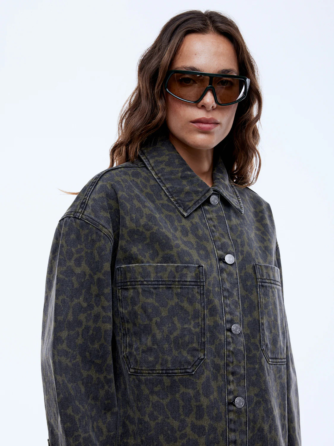 Evie Denim Overshirt | Dark Leopard