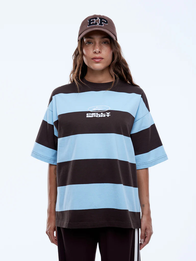 Pelly Sports Stripe Tee | Blue / Cocoa