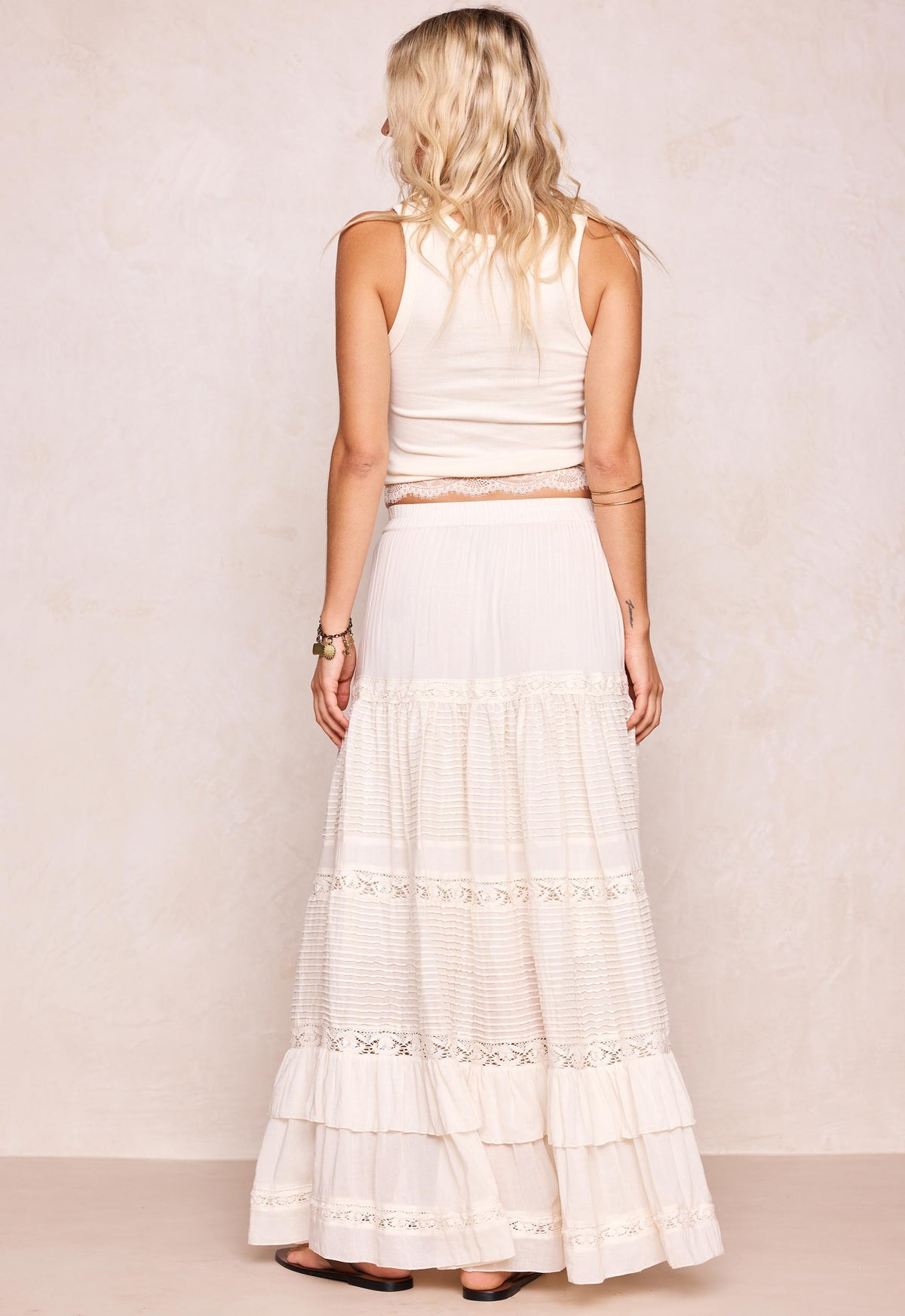 Ines Tiered Midi Skirt | Light Sand