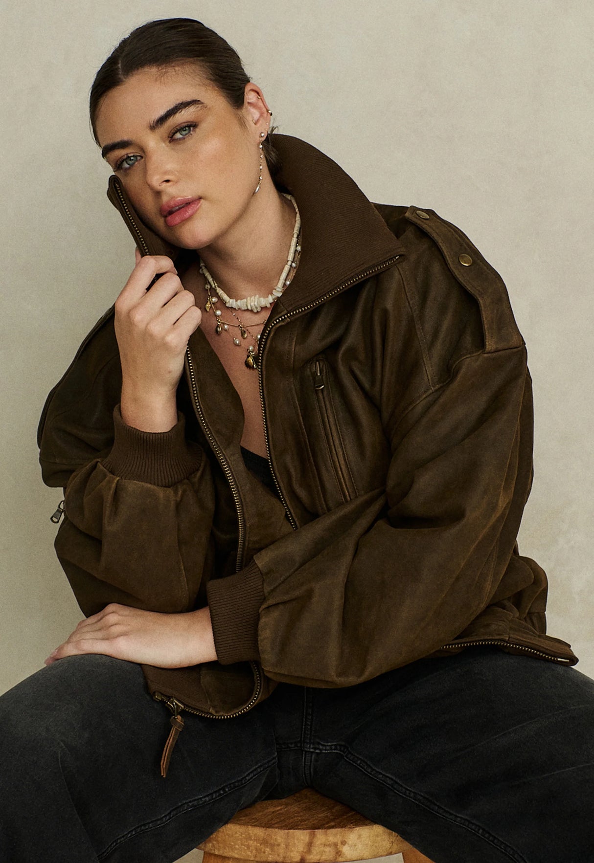 Fontaine Leather Bomber Jacket | Vintage Brown