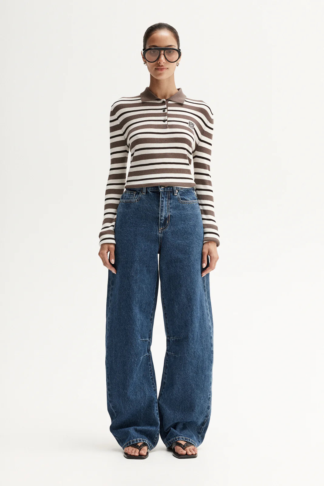 Ana Long Sleeve Polo | Chocolate Multi Stripe