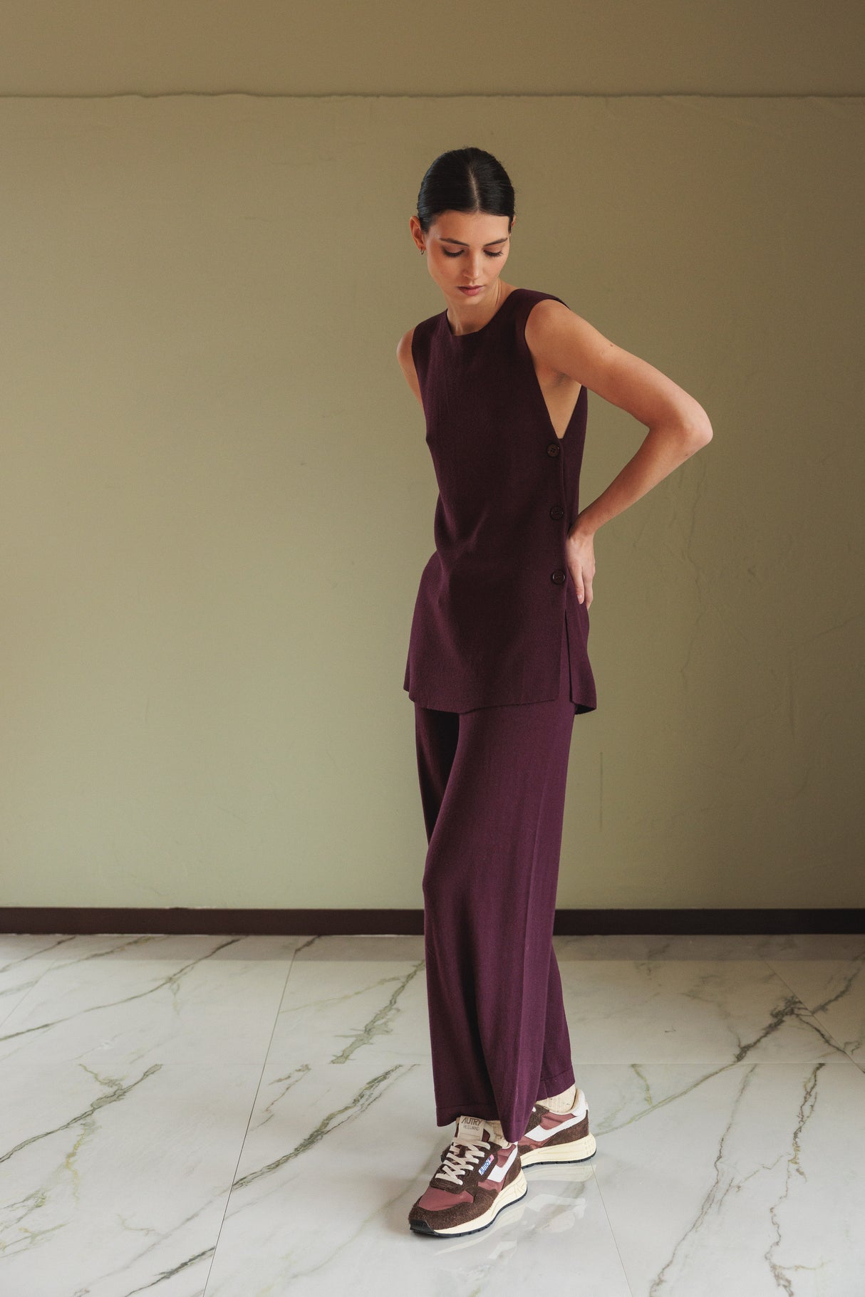 Long Buttoned Vest | Eggplant