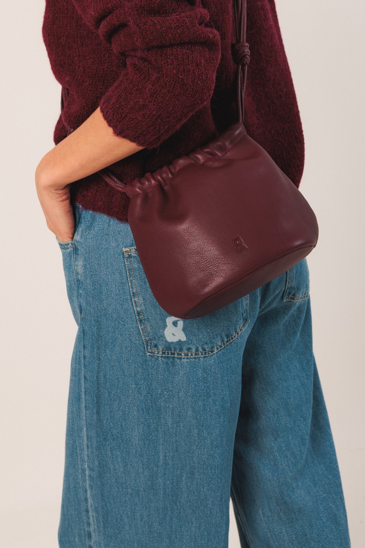 Gathered Leather Bag | Eggplant