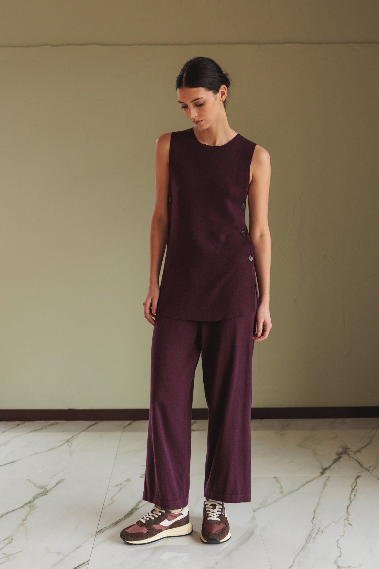 Long Buttoned Vest | Eggplant