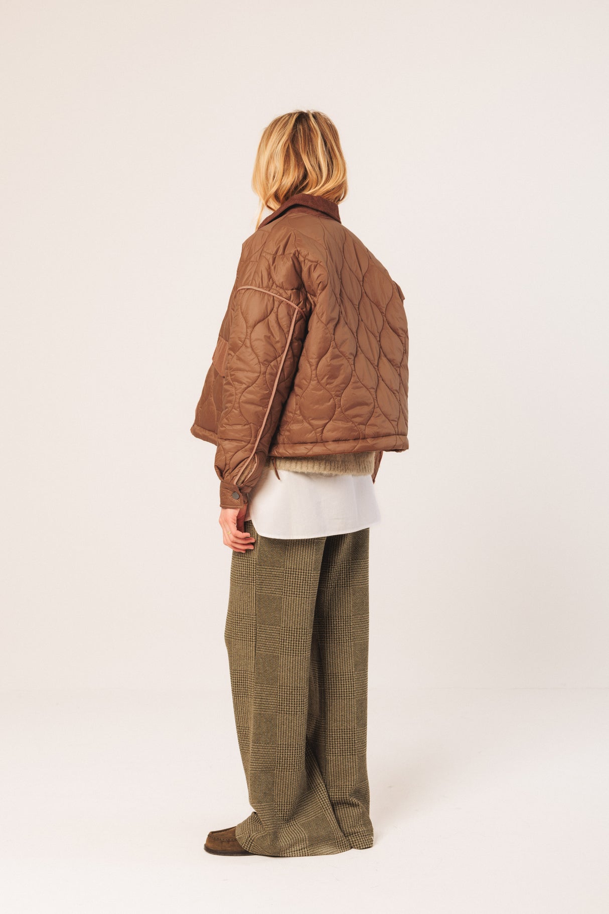 Retro Quilted Biker Jacket | Almond