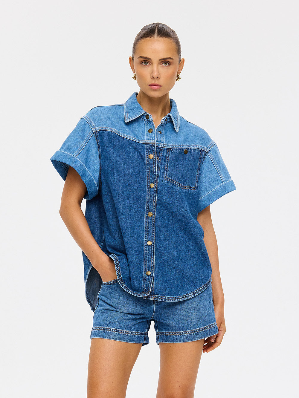 Coralie Denim Shirt | Two Tone Blue