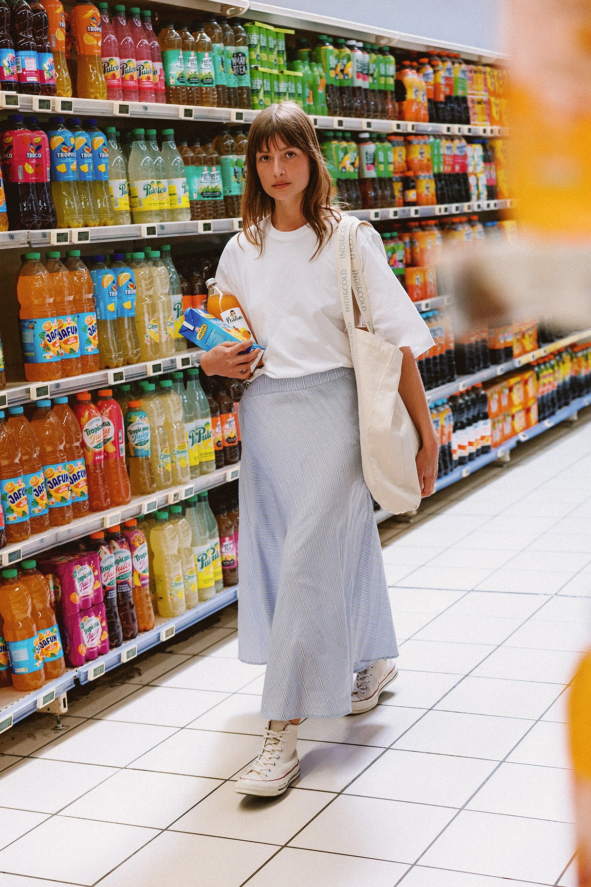 Striped Poplin Caped Skirt | Indigo Blue