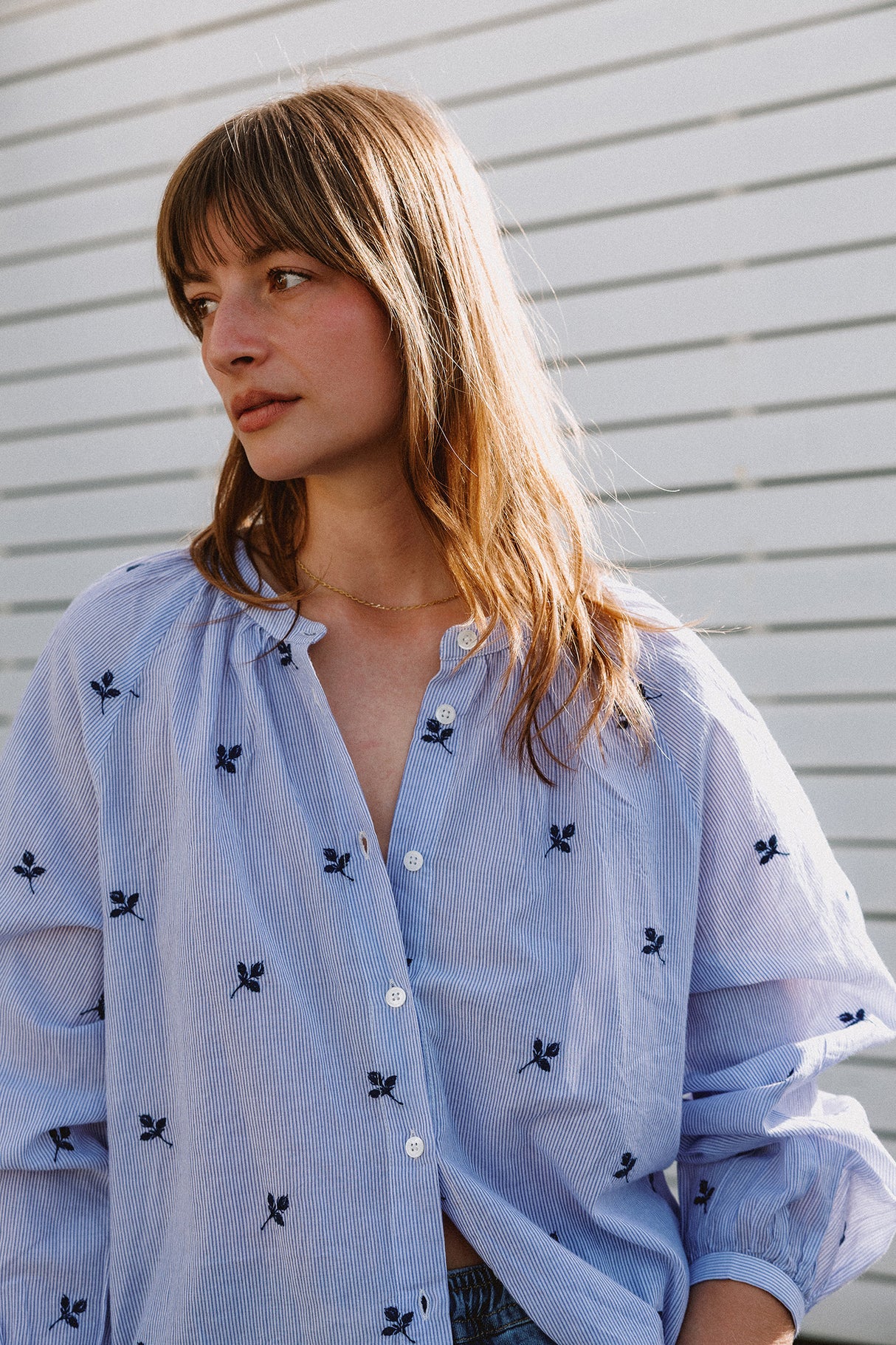 Pinstripe Cotton Embroidered Shirt | Blue