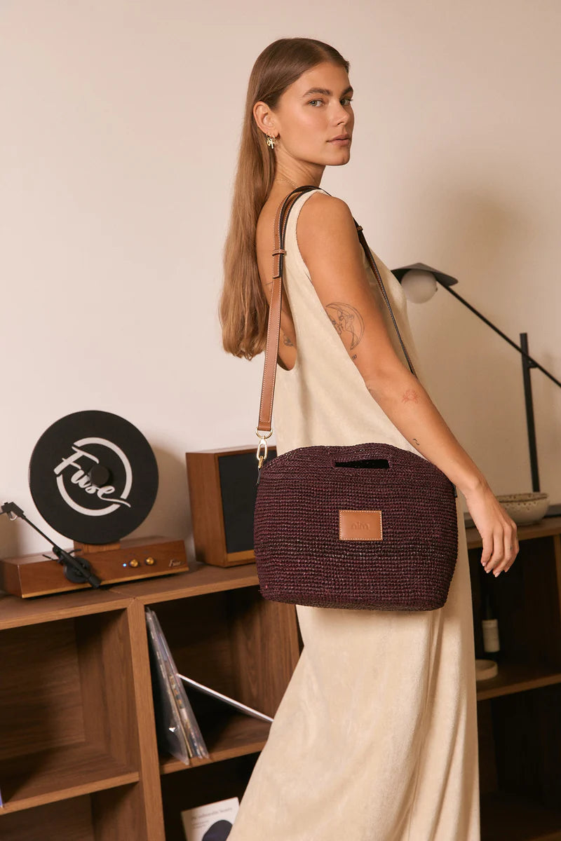 Leather Trimmed Raffia BB | Cocoa