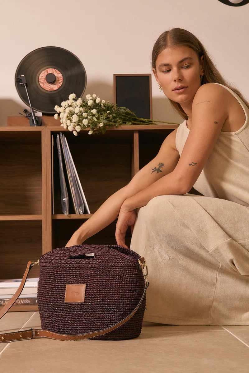 Leather Trimmed Raffia BB | Cocoa