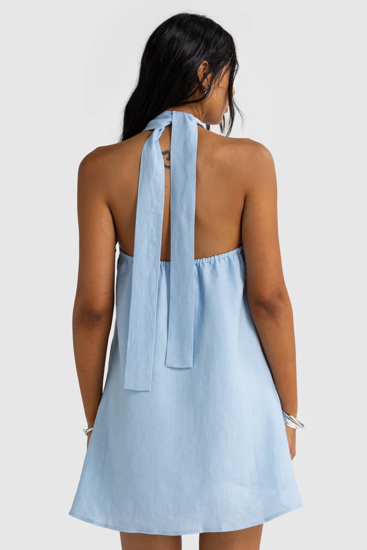 Mira Linen Halter Mini Dress | Powder Blue
