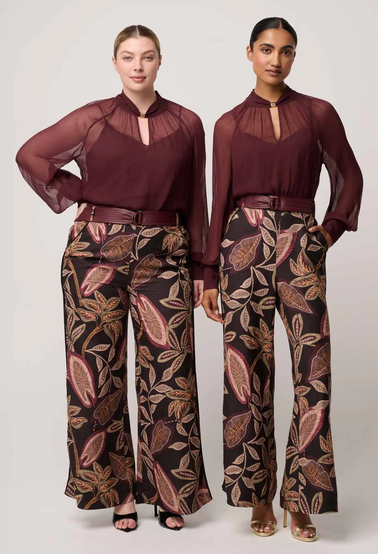 Simona Sheer Viscose Gold Detail Blouse | bordeaux