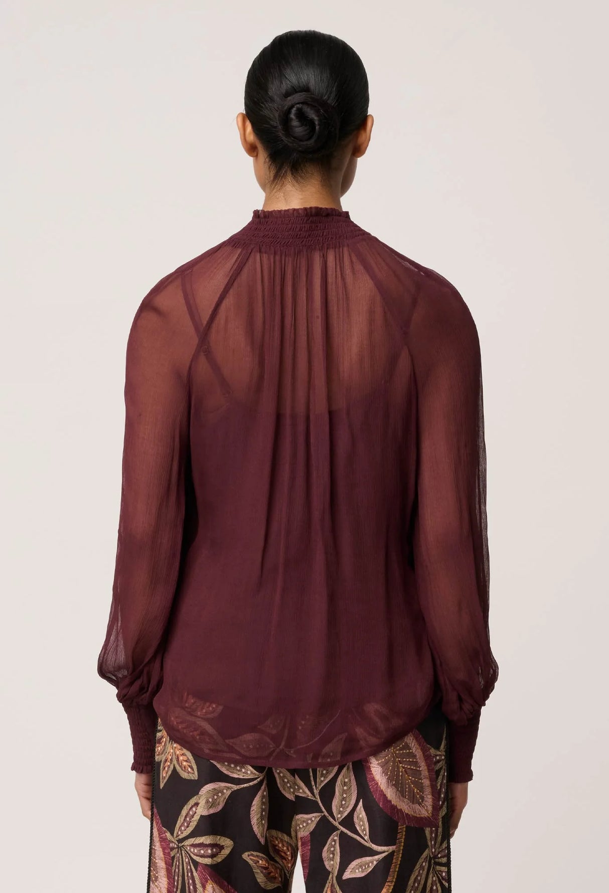Simona Sheer Viscose Gold Detail Blouse | bordeaux