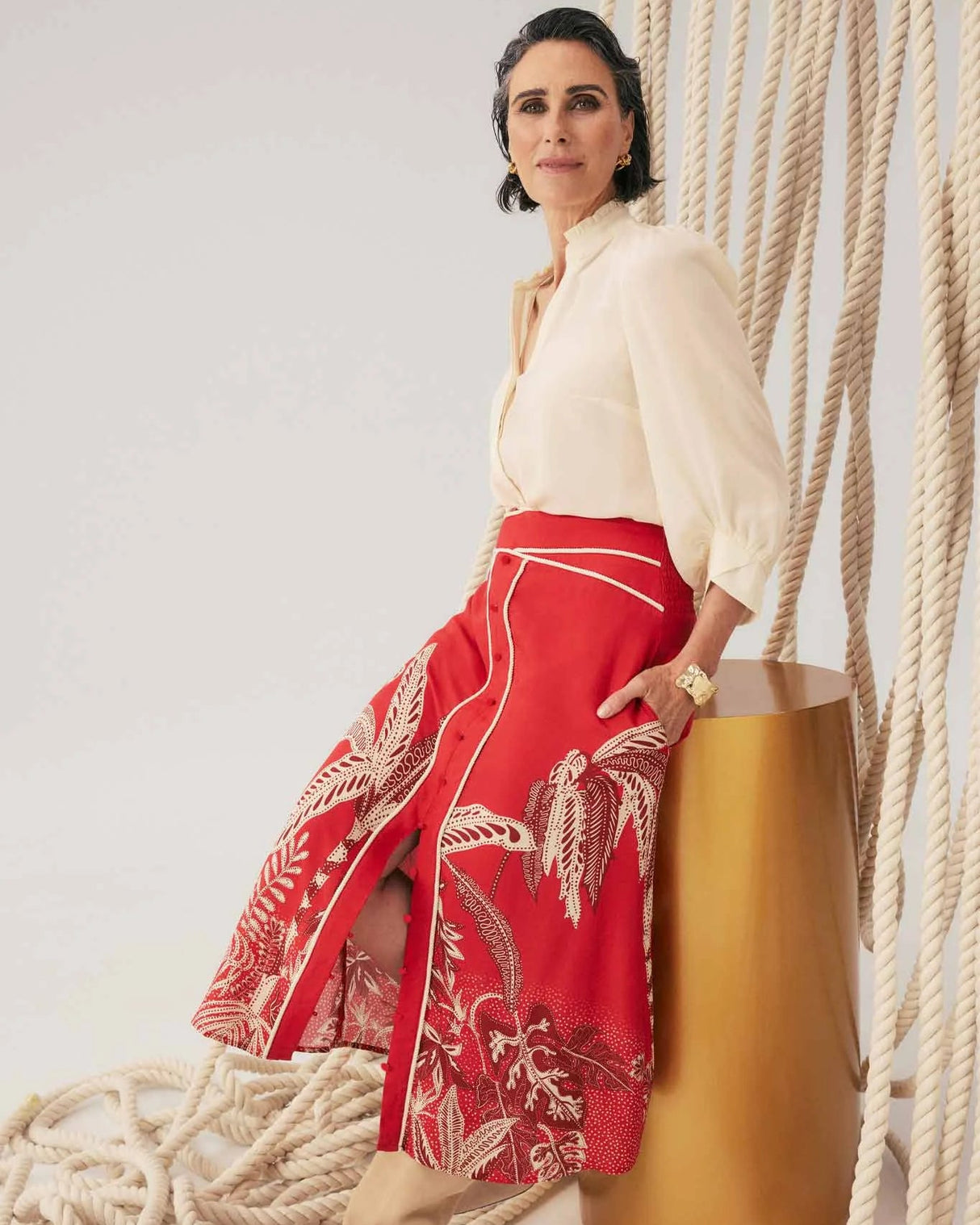 Harper Viscose Faille Placement Print Criss Cross Waist Panel Skirt | Crimson Palms