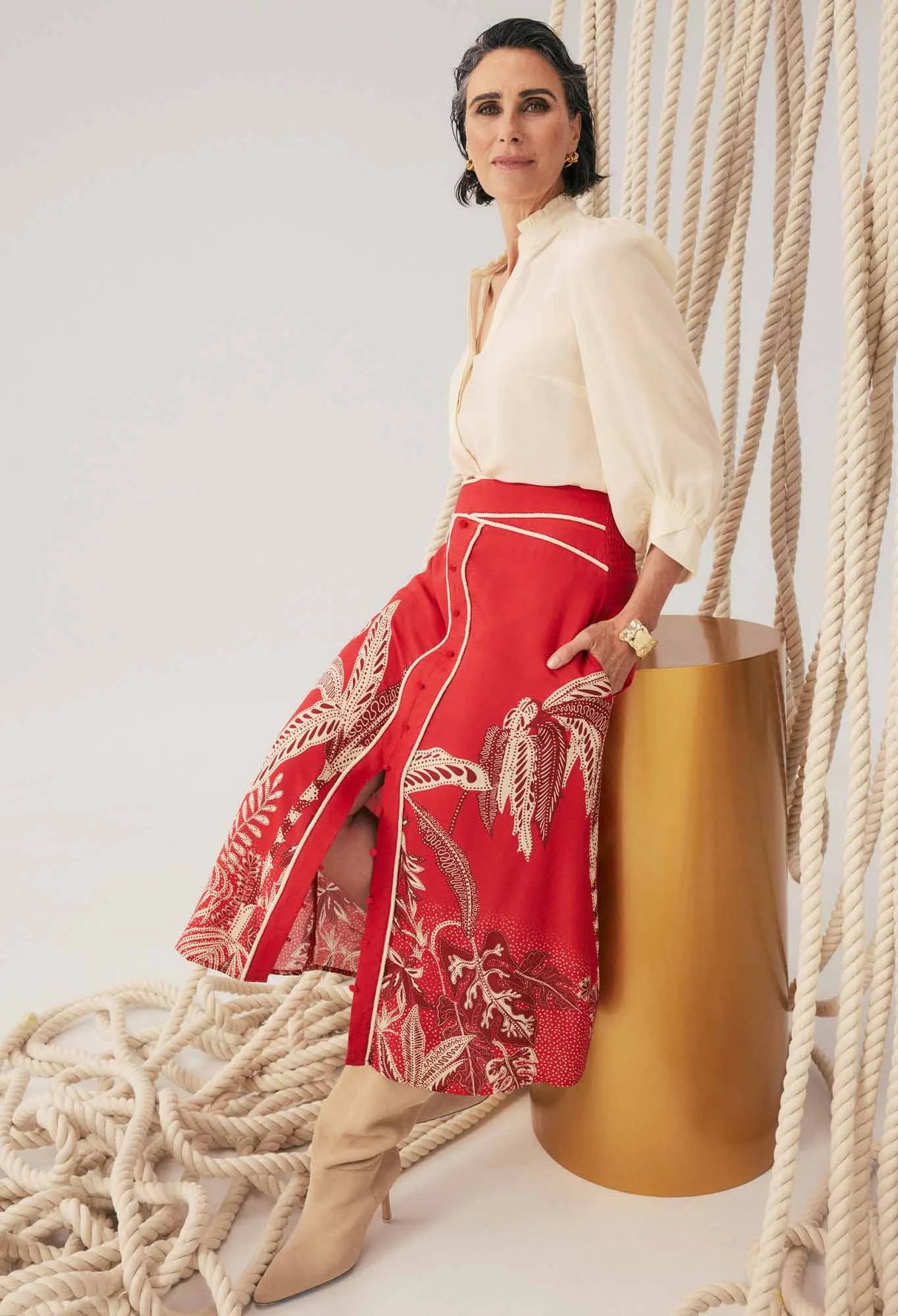 Harper Viscose Faille Placement Print Criss Cross Waist Panel Skirt | Crimson Palms