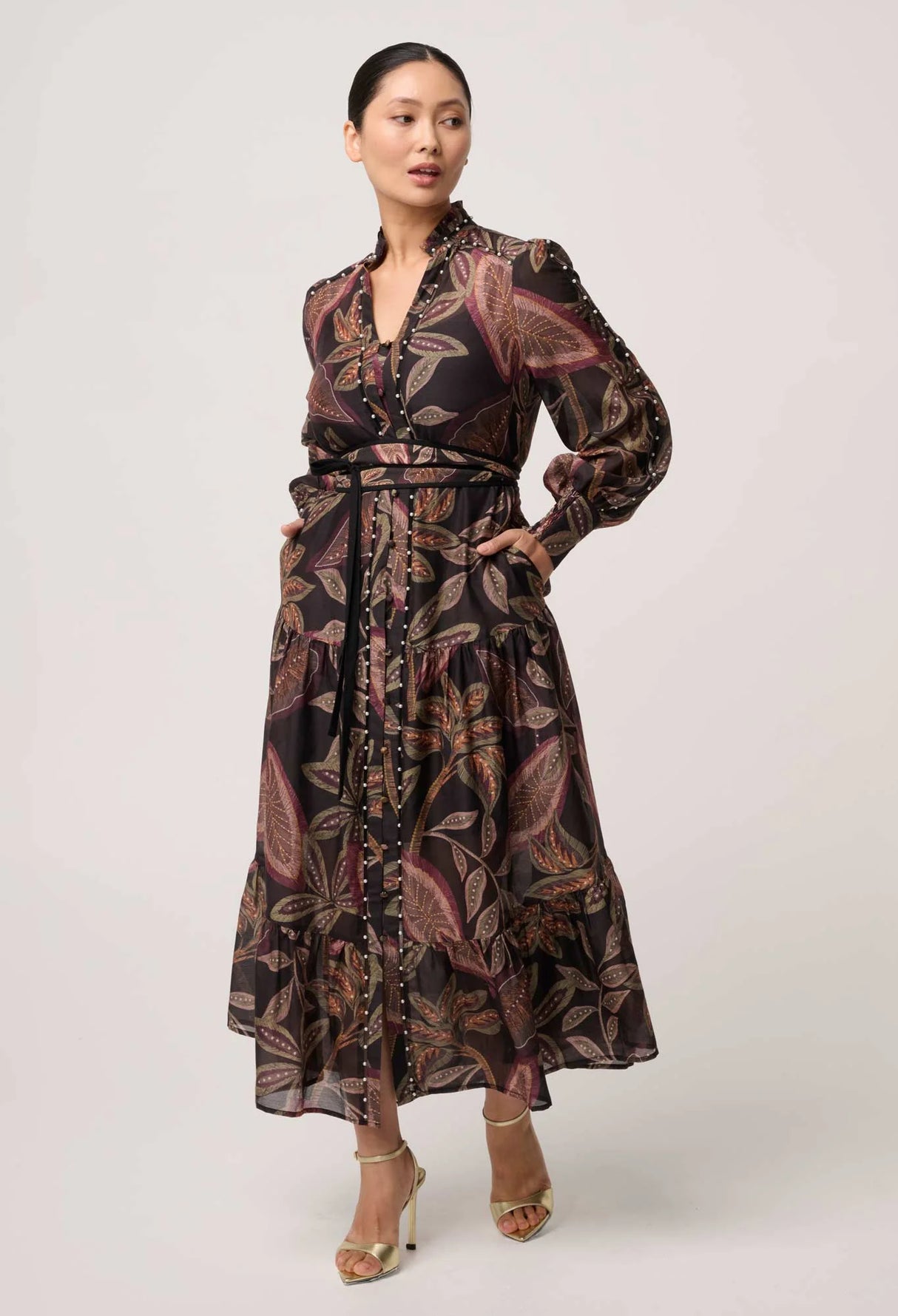 Wanderlust Pearl Embellished Cotton Silk Maxi Dress | Dark Tropique