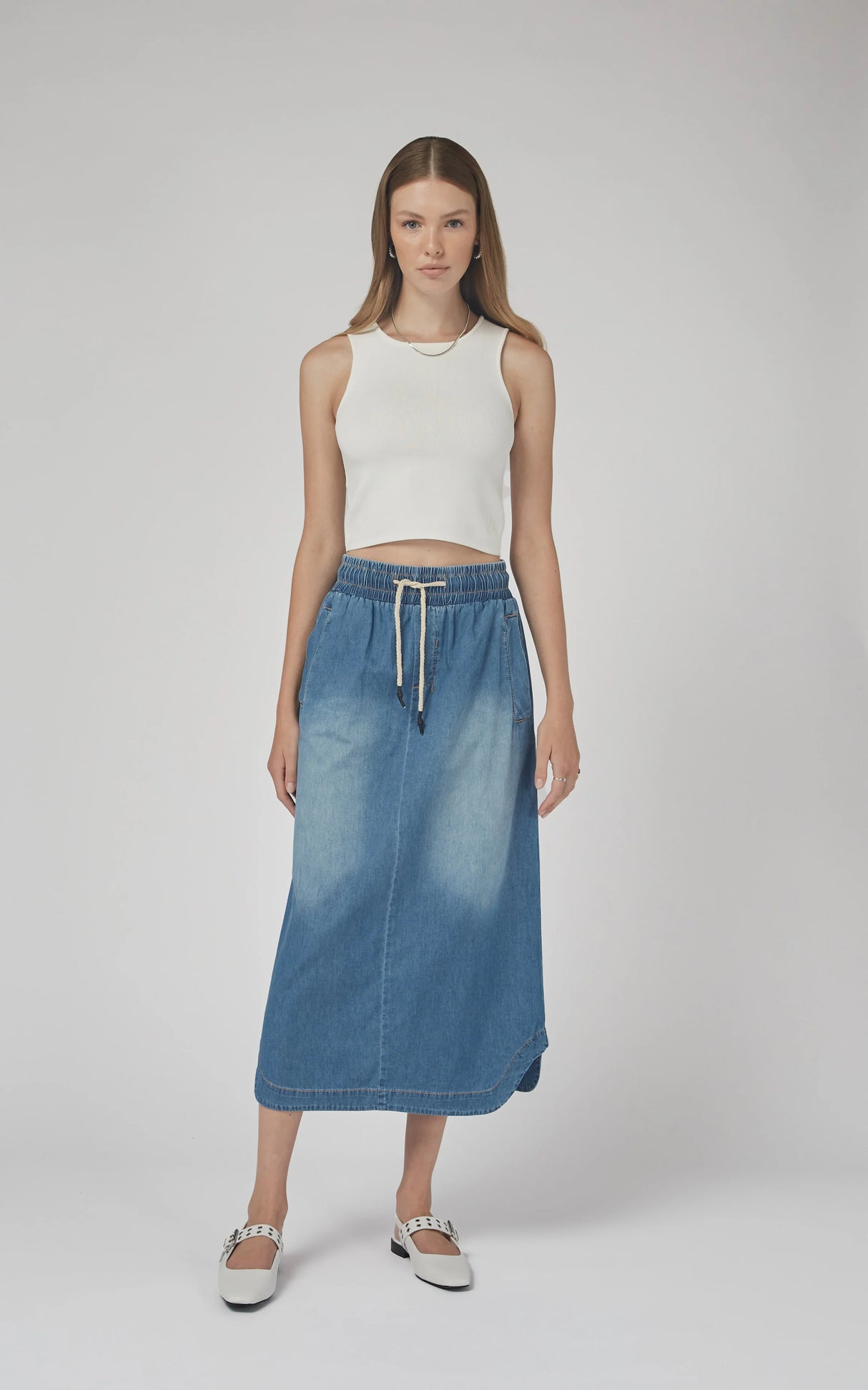Pia Long Denim Skirt | Mid Blue