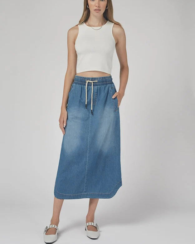 Pia Long Denim Skirt | Mid Blue