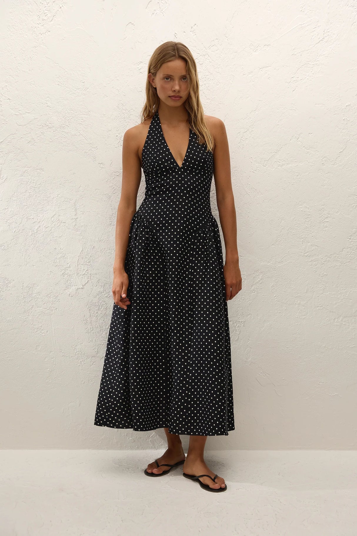 La Cala Midi Dress | Lola Polka Dot Black Cream