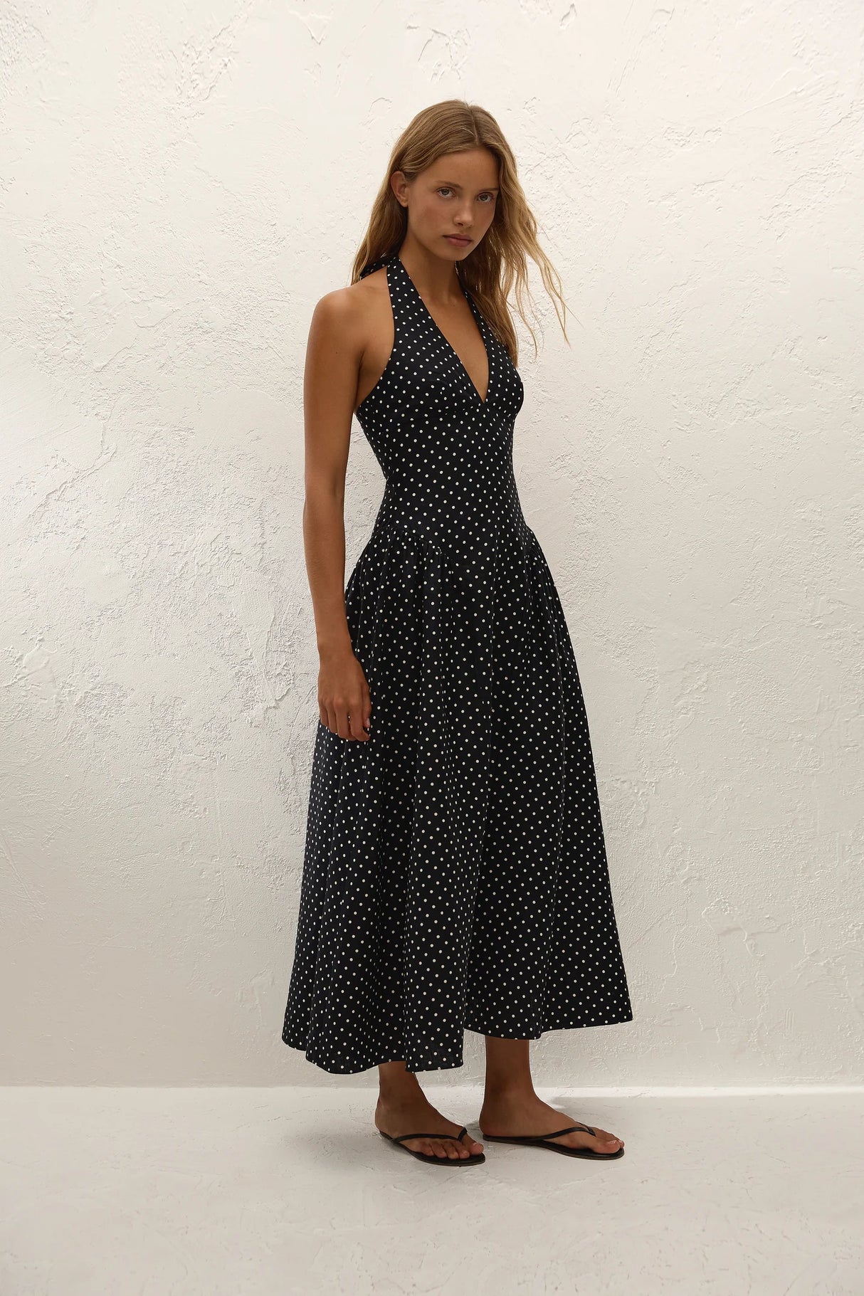 La Cala Midi Dress | Lola Polka Dot Black Cream