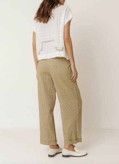 Pleated Pinstripe Trouser | Khaki