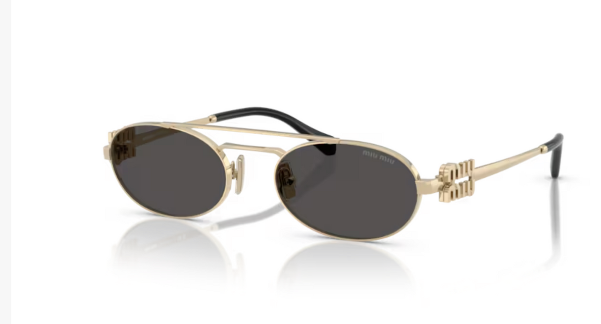 Miu Miu Oval Gold Dark Grey Sunglasses 0MU 54ZS ZVN08Z53