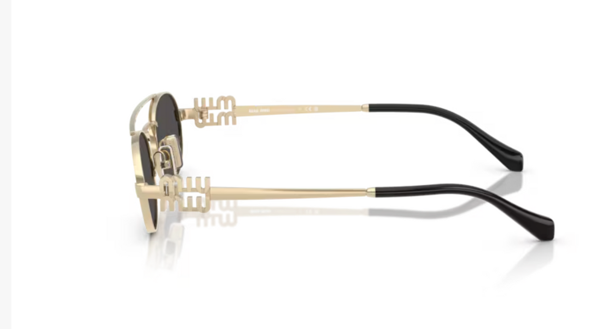 Miu Miu Oval Gold Dark Grey Sunglasses 0MU 54ZS ZVN08Z53