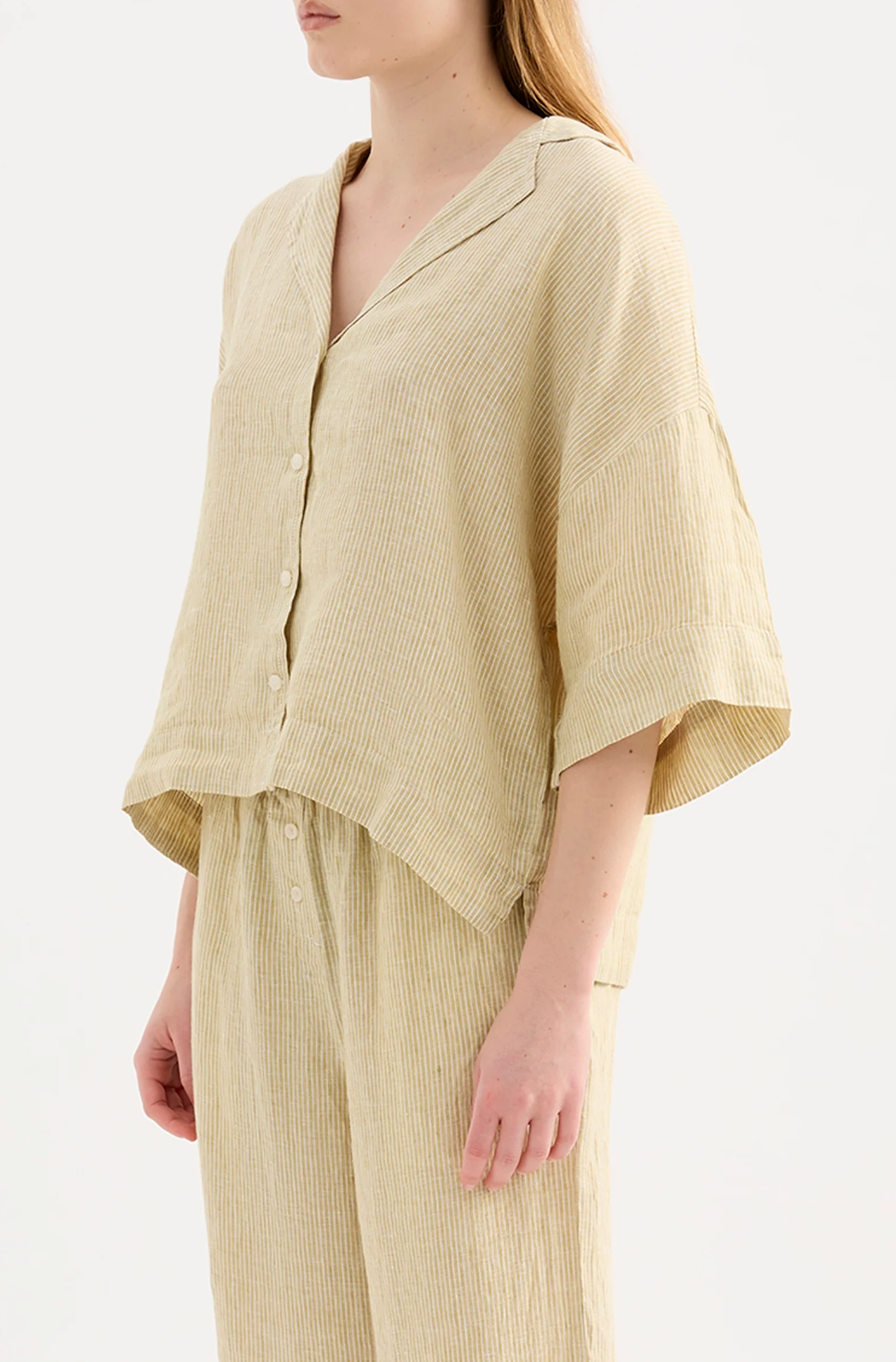 Lounge Stripe Linen Shirt | Moss Stripe