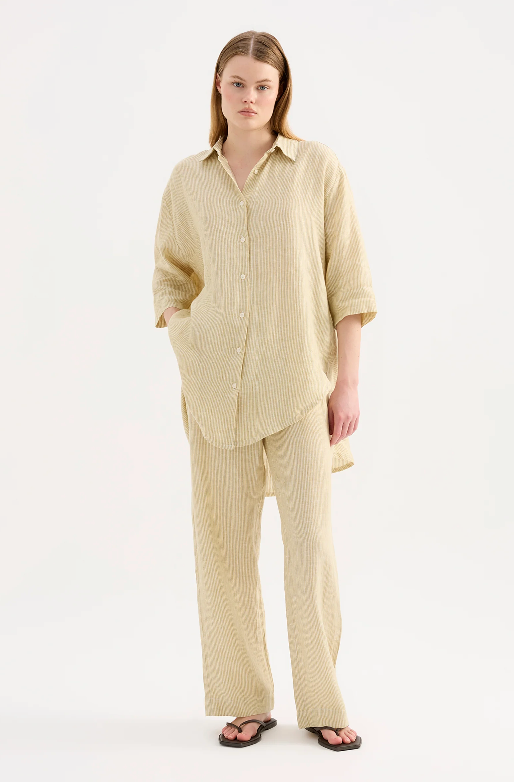 Lounge Stripe Linen Pant | Moss Stripe