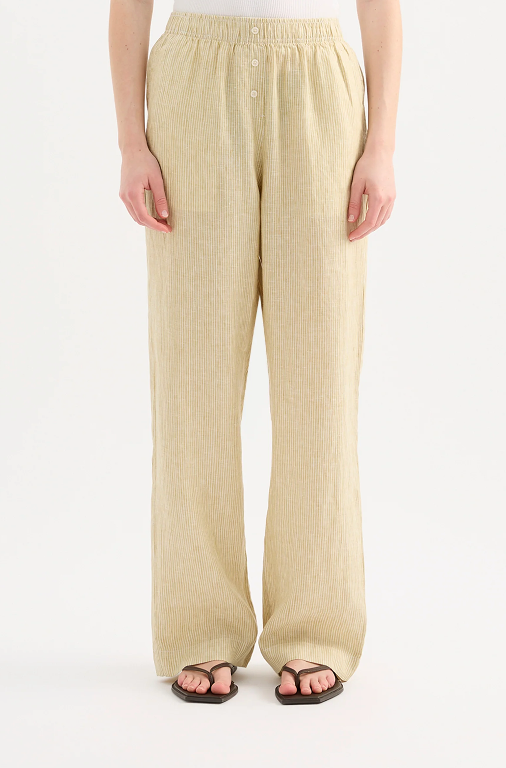 Lounge Stripe Linen Pant | Moss Stripe