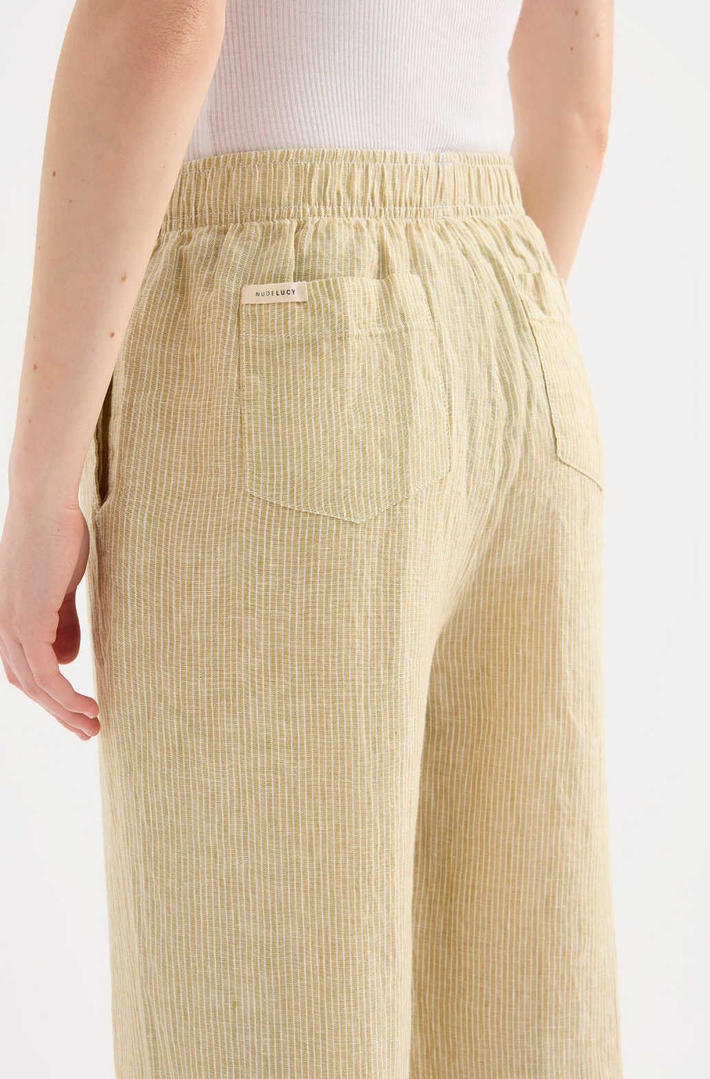 Lounge Stripe Linen Pant | Moss Stripe