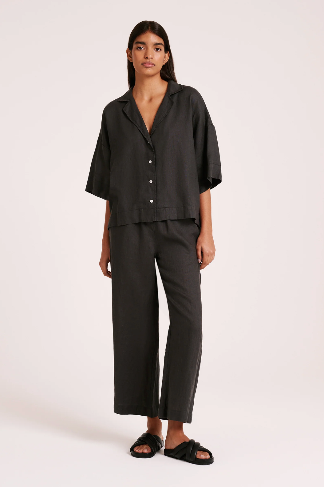 Lounge Linen Crop Pant | Coal