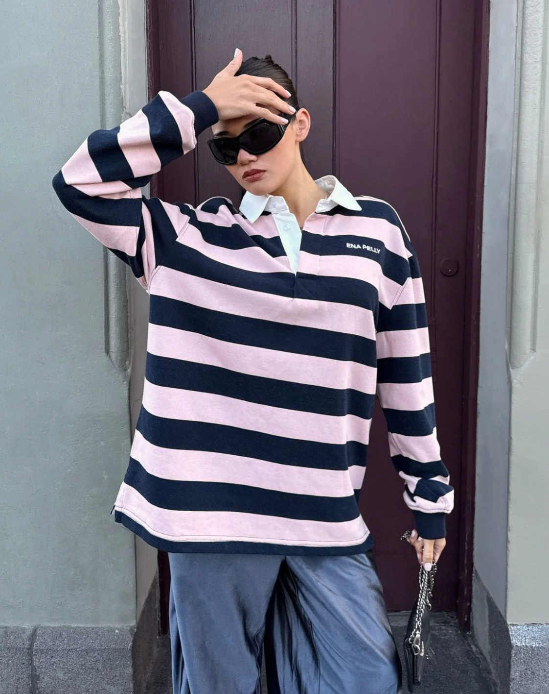 Hallie Rugby Top Navy Pink