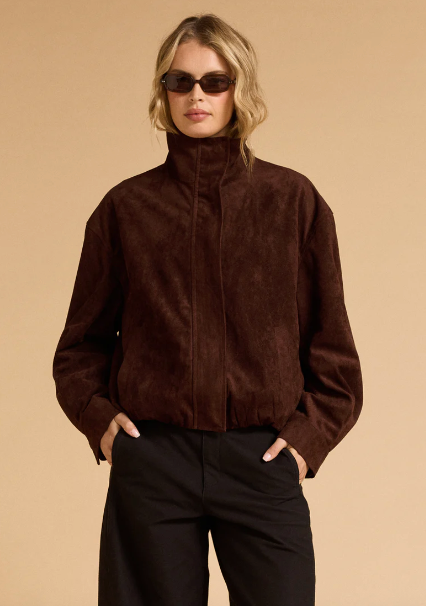 Faux Suede Bomber | Espresso