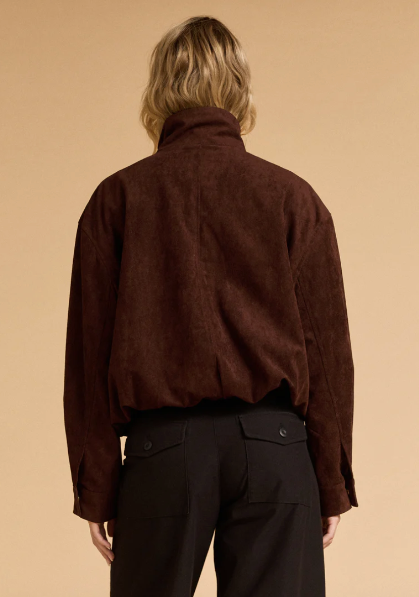 Faux Suede Bomber | Espresso